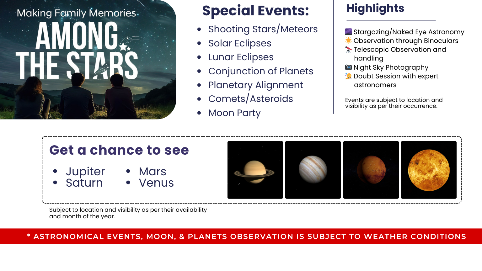 Shooting StarsMeteors Solar Eclipses Lunar Eclipses Conjunction of Planets Planetary Alignment CometsAsteroids Moon Party